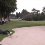 Morikawa brilliantly escapes bunker then falls over!