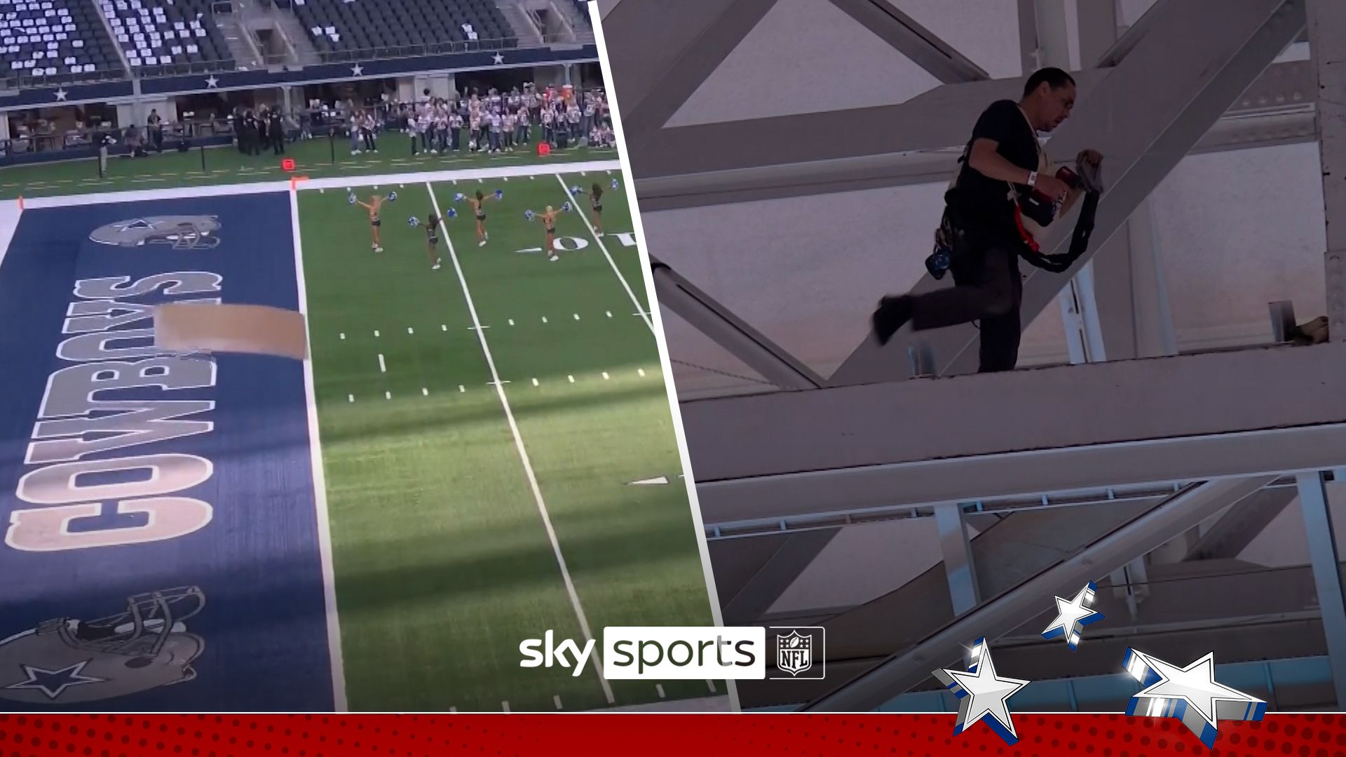 Shocking moment HUGE piece of metal falls from Cowboys’ stadium roof onto field