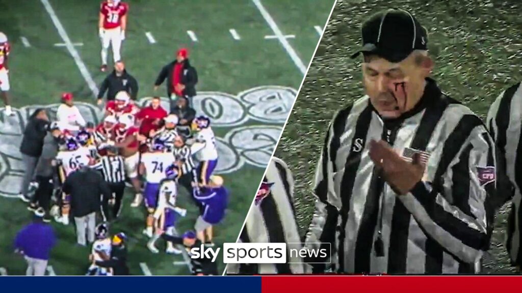 Referee left bloody after College Football brawl!