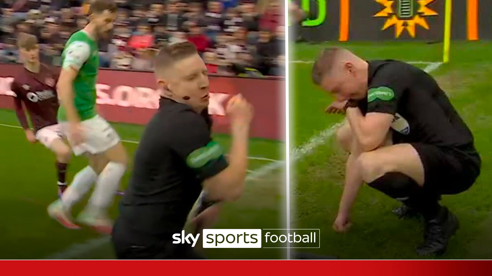 Ouch! Assistant ref takes one to the chin during Edinburgh derby!