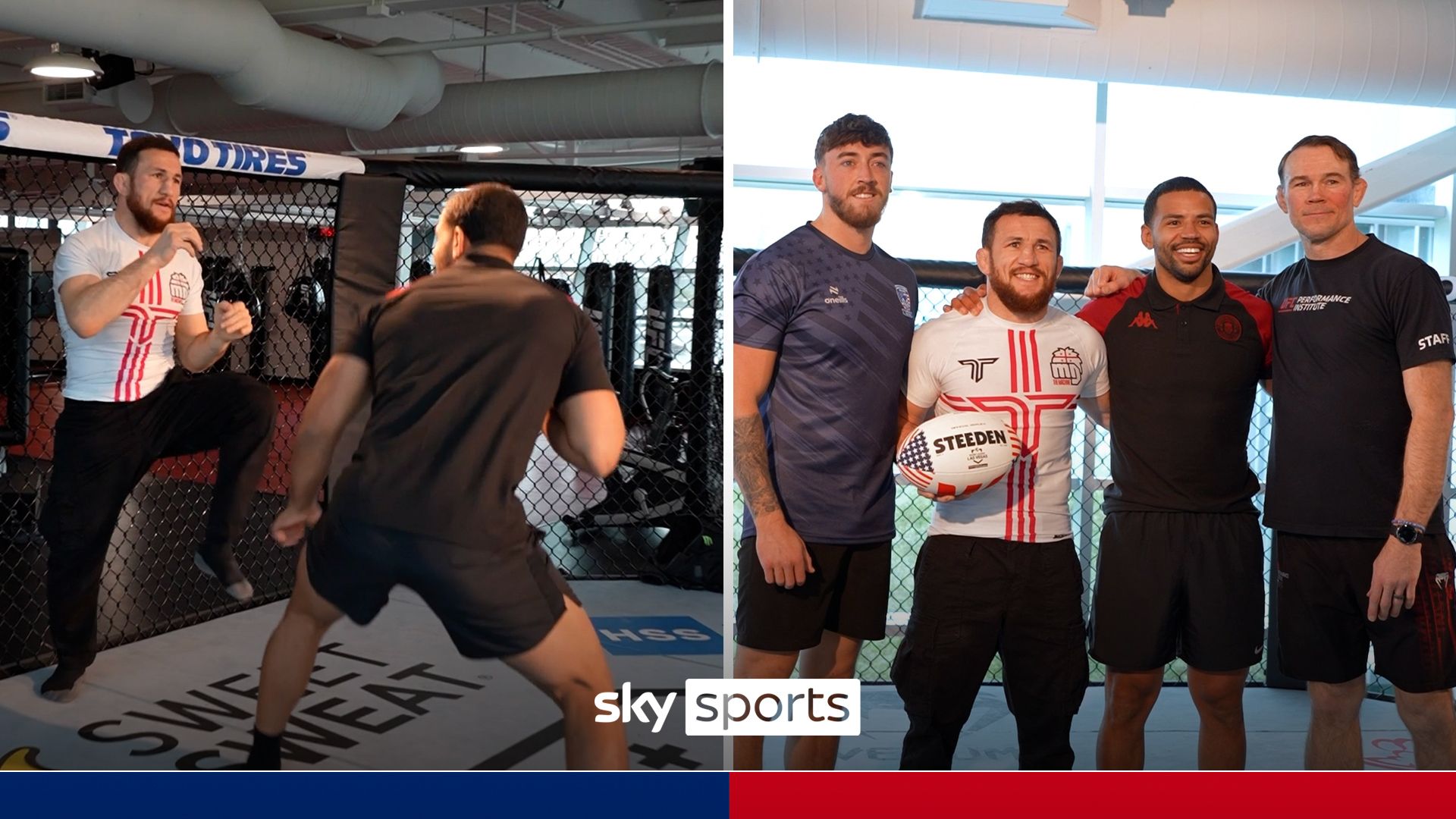 Super League players tangle with UFC champion in the Octagon!