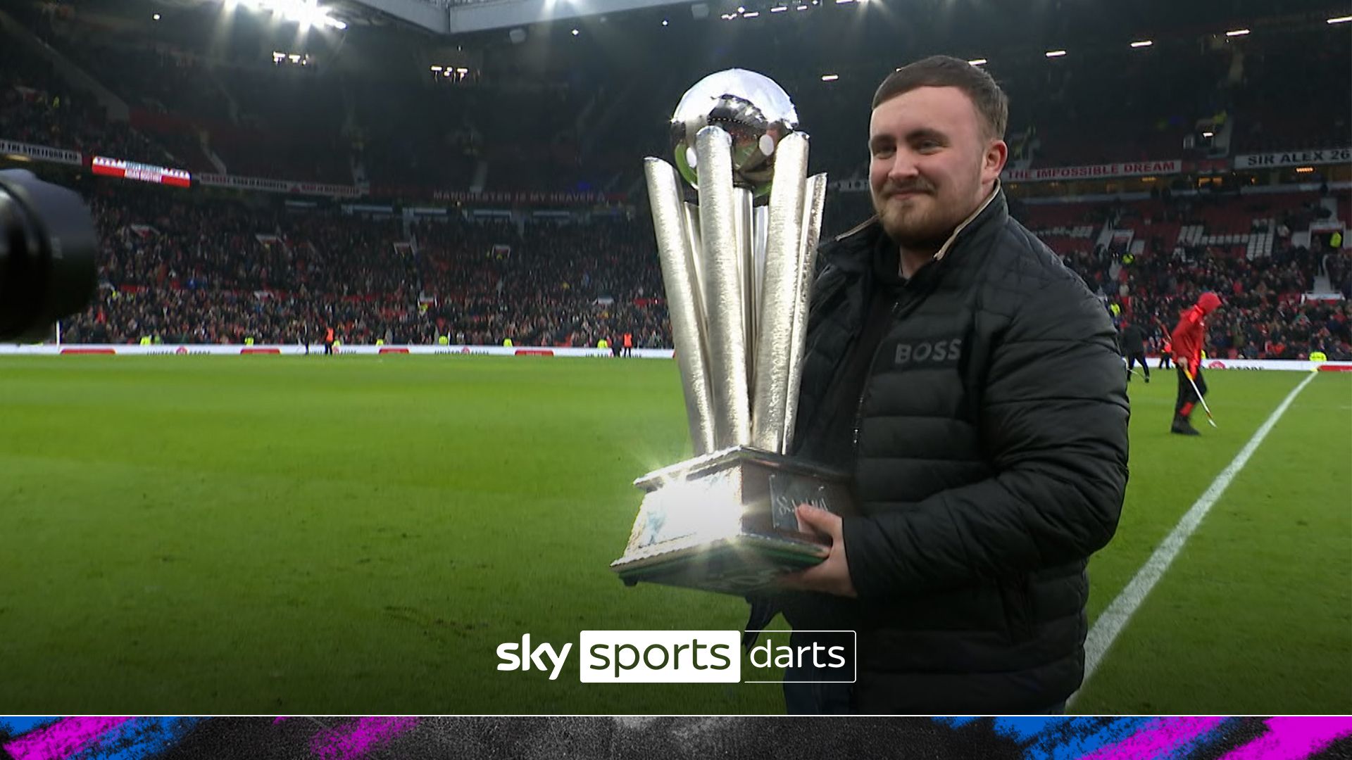 ‘Only one Luke Littler!’ | Old Trafford sing at Littler as he parades WDC trophy!