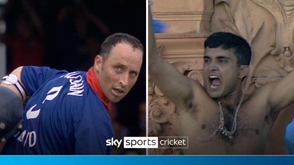 Flashback: Nasser points to back of his shirt while Ganguly takes his off!