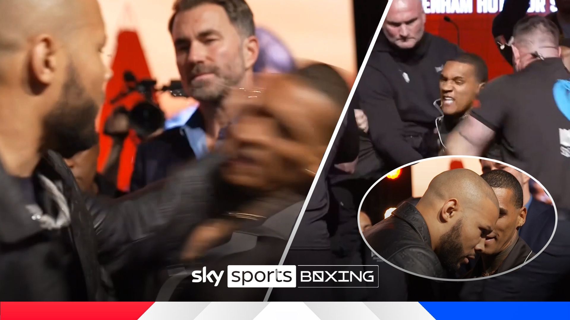 Eubank Jr SMASHES EGG into Benn’s face to spark chaos at press conference