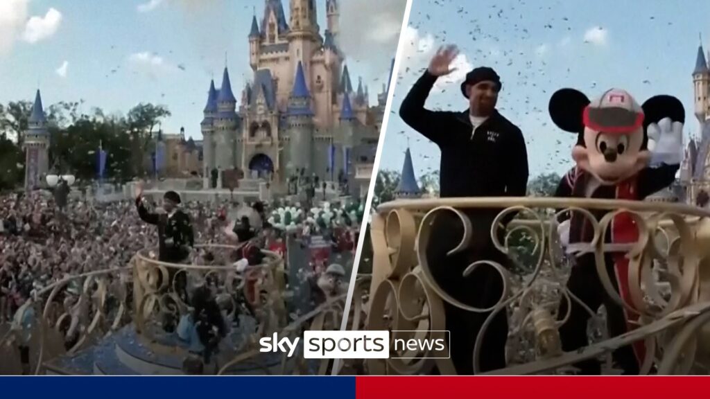 Super Bowl MVP Hurts celebrates win with Disney World singalong!