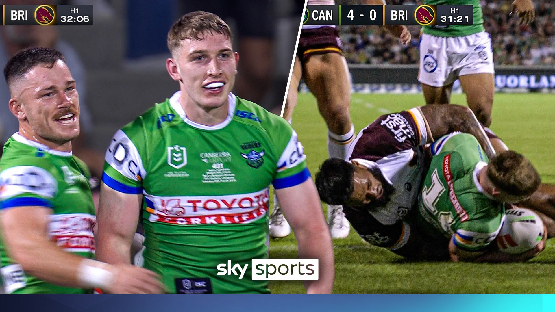 Nicholson scores TWICE on NRL debut for Canberra Raiders!